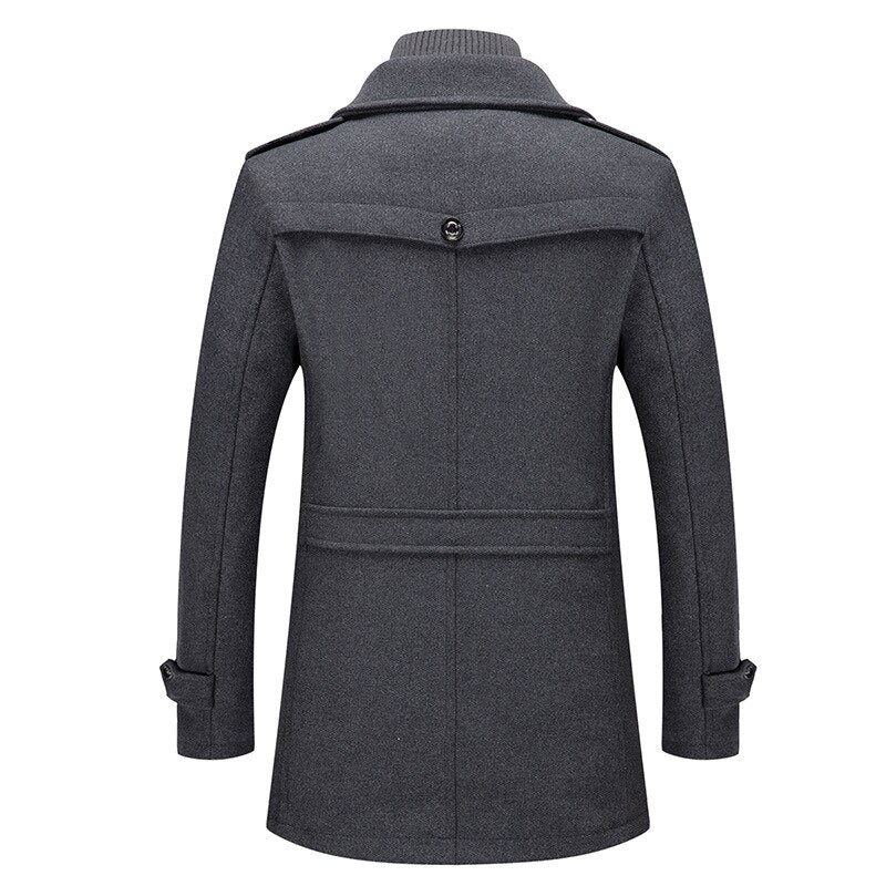 New Winter Mens Wool Blends Coats Solid Color Thick Warm Woolen Overcoat Double Neck Trench Coat Men Single Breasted Windbreaker