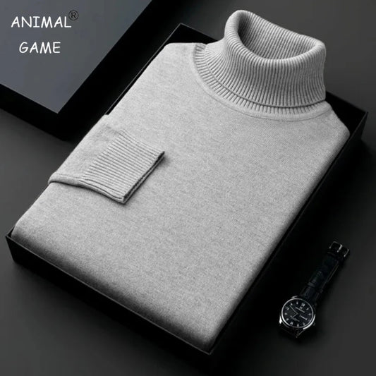 Sweatwear Mens Anti-pilling High Quality Knitted Turtleneck Sweater Slim Fit Long Sleeve Pullover Solid Color Trend Men Clothing