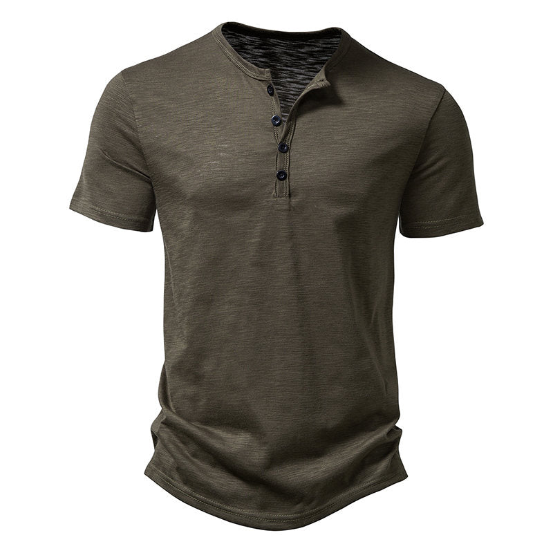 New Summer T Shirt Men Fashion Henley Collar White Tshirt Mens Short Sleeve Casual Slim Tops Tees Solid Color T-shirt for Man