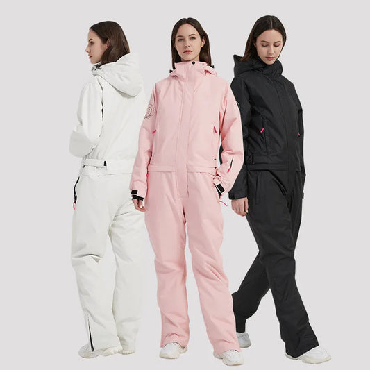 Neue Reine Weiß Rosa Einteiliges Ski Anzug für Frauen Winter Winddicht Wasserdicht Skifahren Overall Snowboard Set Weiblichen Schnee kleidung