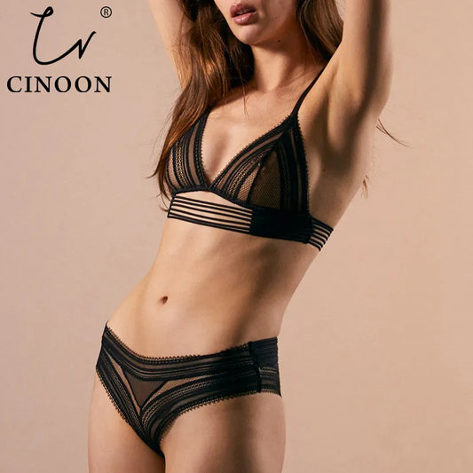 CINOON French Sexy Lace Underwear Set Hollow Out Bra Set Push Up Brassiere Wireless Bra And Panty Sets Embroidery Lingerie Set