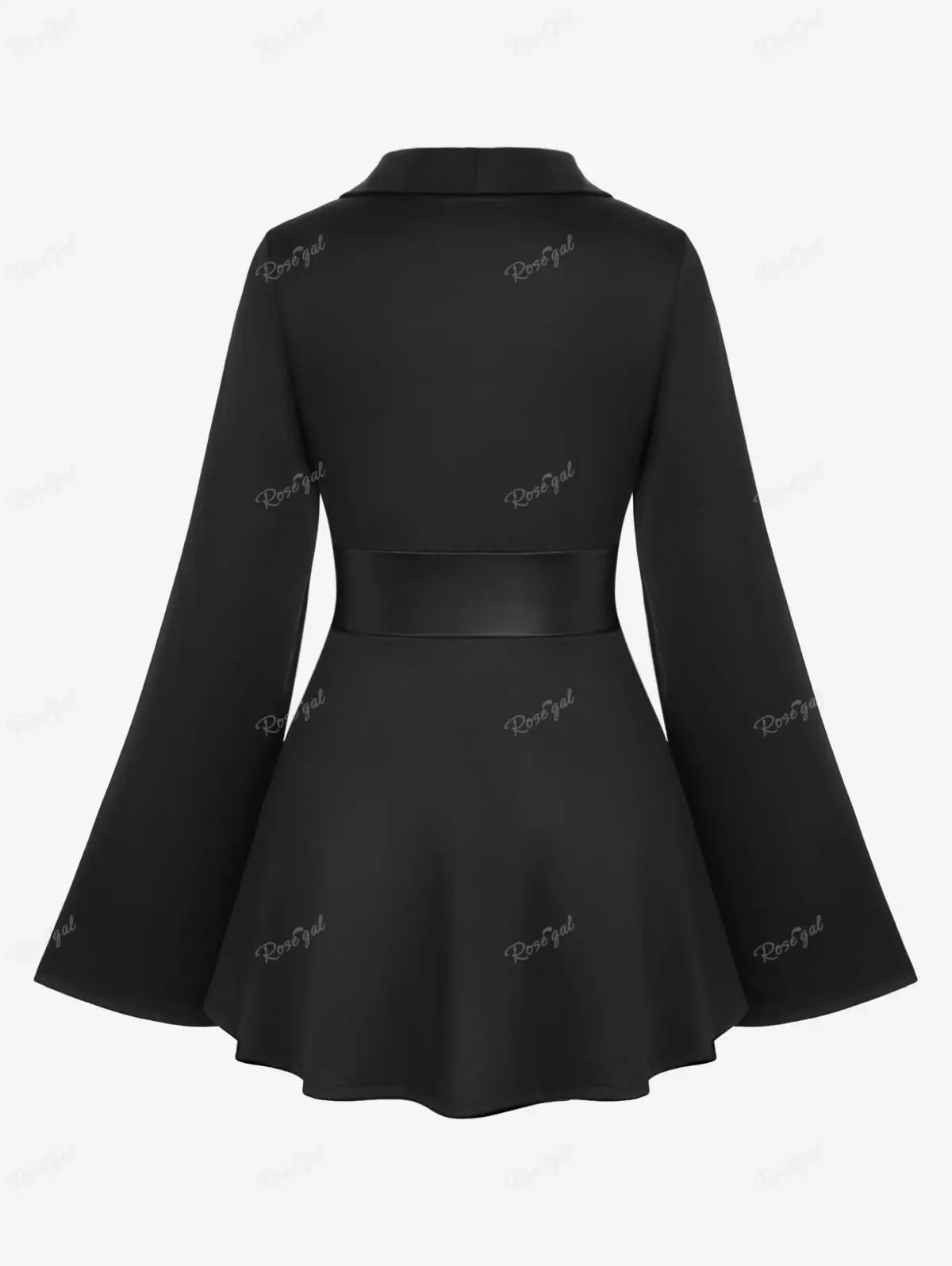 Ros gal plus Größe Gothic weit taillierten Mantel Revers Kragen geteilte Flatter ärmel Pu Panel Reiß verschluss Gürtel geraffte Jacke Outwear schwarz