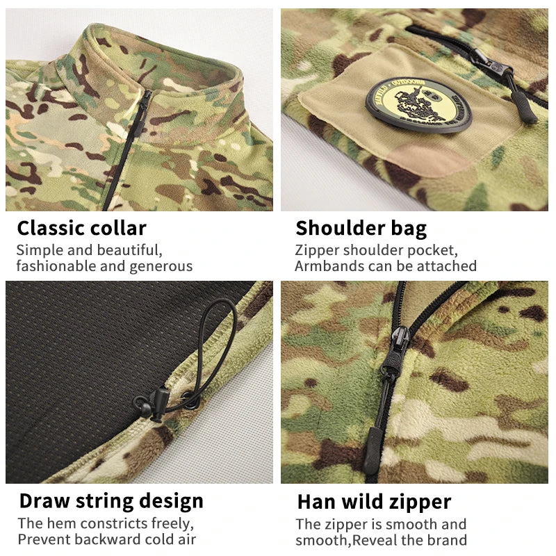 HAN WILD Tactical Army Fleece Jacket Military Thermal Warm Camouflage Hunting Coats Mens Safari Jacket Outwear Windbreaker