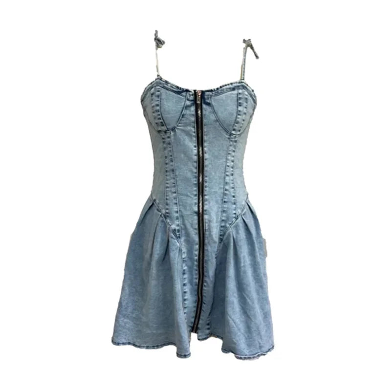 Falten Jeans Kleid