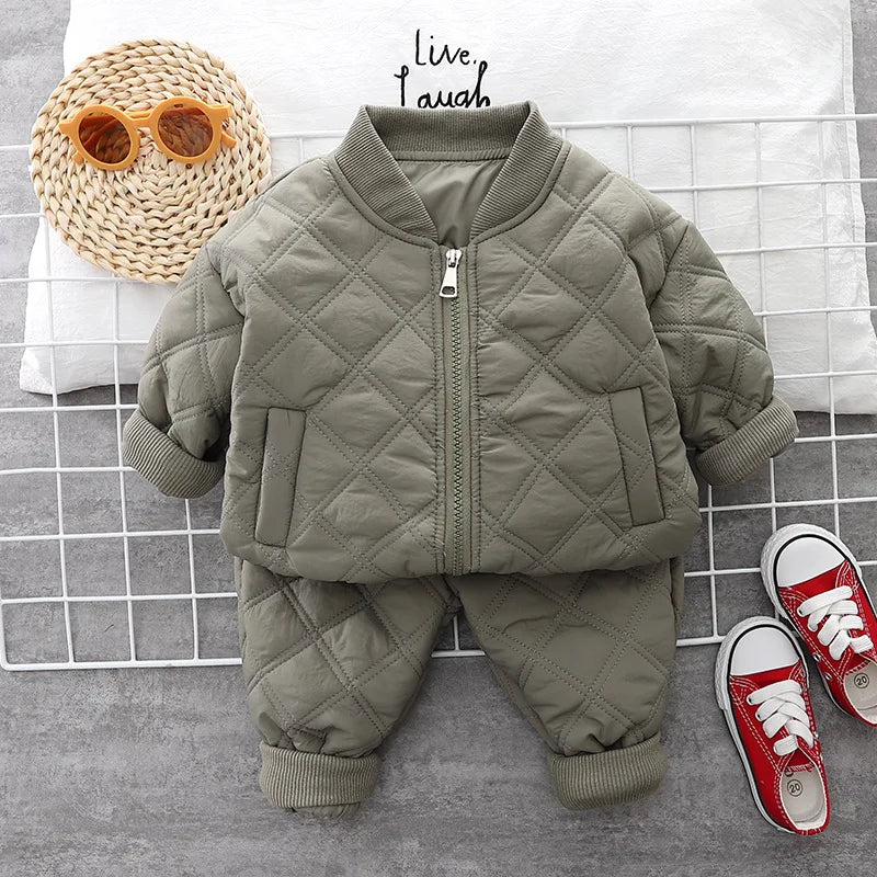 Herbst Winter Baby Jungen Kleidung setzt Kinder Baumwolle gepolsterte Reiß verschluss Mantel Hose 2 Stück Outfits 1 2 3 4 Jahre Kinder Trainings anzug Anzüge