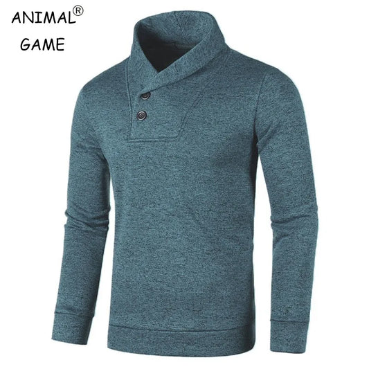 Sweatwear Half Turtleneck Mens Sweaters Button Neck Solid Color Warm Slim Thick Sweatshirts Winter Pullover Men