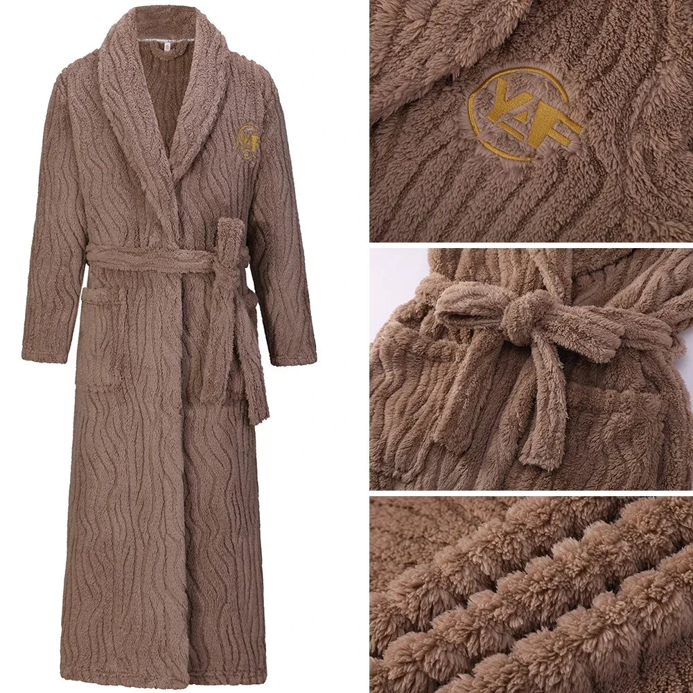 Verdicken männer Flanell Kimono Bademantel Kleid Winter Plus Größe Paar Nachtwäsche Lange Robe Lose Korallen Fleece Homewear Loungewear