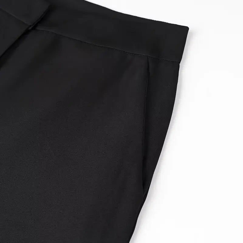 Trafza Sommer Frauen hose 2-Farben-Taschen Reiß verschluss Knopf gerade Bein Hose schick elegant formalen Stil Frauen weites Bein lange Hose