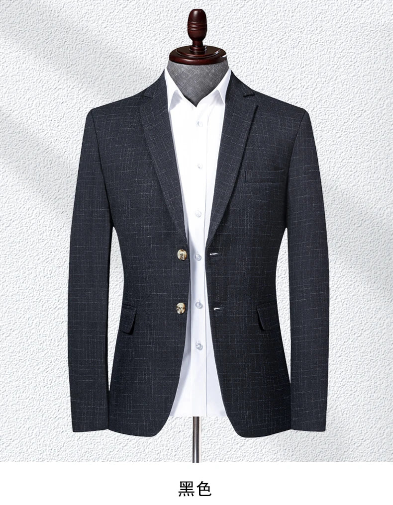 2024 neue Herrenmode Boutique dunkel kariert lässig Business Anzug Jacke Bräutigam Hochzeits kleid formellen Blazer männlich blau grau schwarz