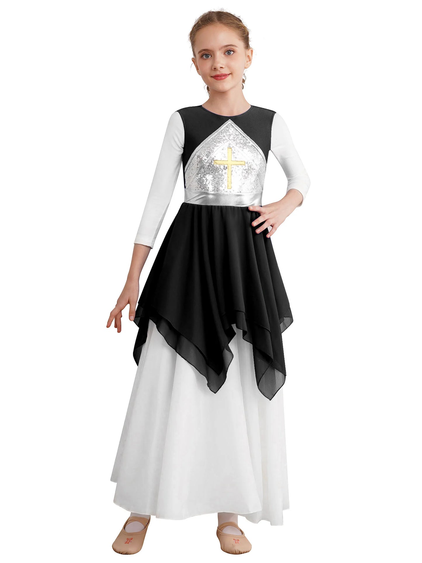 Kinder Mädchen loben Tanz kleid ärmellose metallische Kreuz liturgische Anbetung Kirche Robe Feier des Geistes Kostüm Tanz kleidung