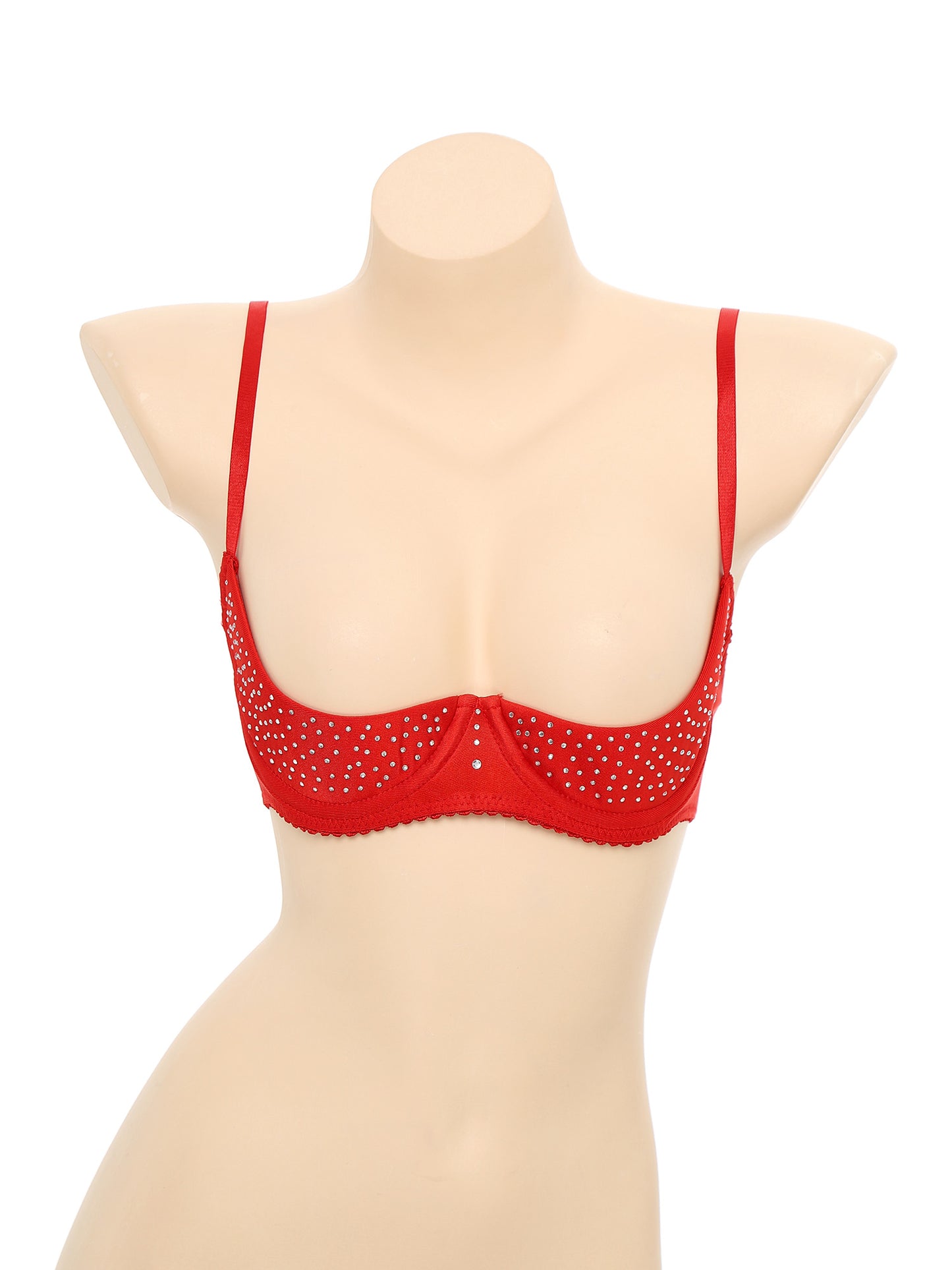 Damen Balcon ette funkelnden Strass Demi Cup Bügel ungefüttert Push-up Regal BH nicht gepolsterte Bra lette Dessous Unterwäsche