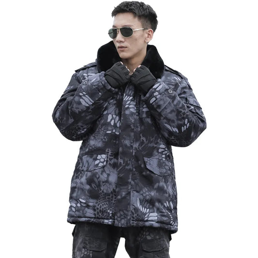 HAN WILD Hunting Jacket Winter Coat Camouflage Men Thick Warm Long Parkas Coats Detachable Cap Fur Collar Military Windbreaker