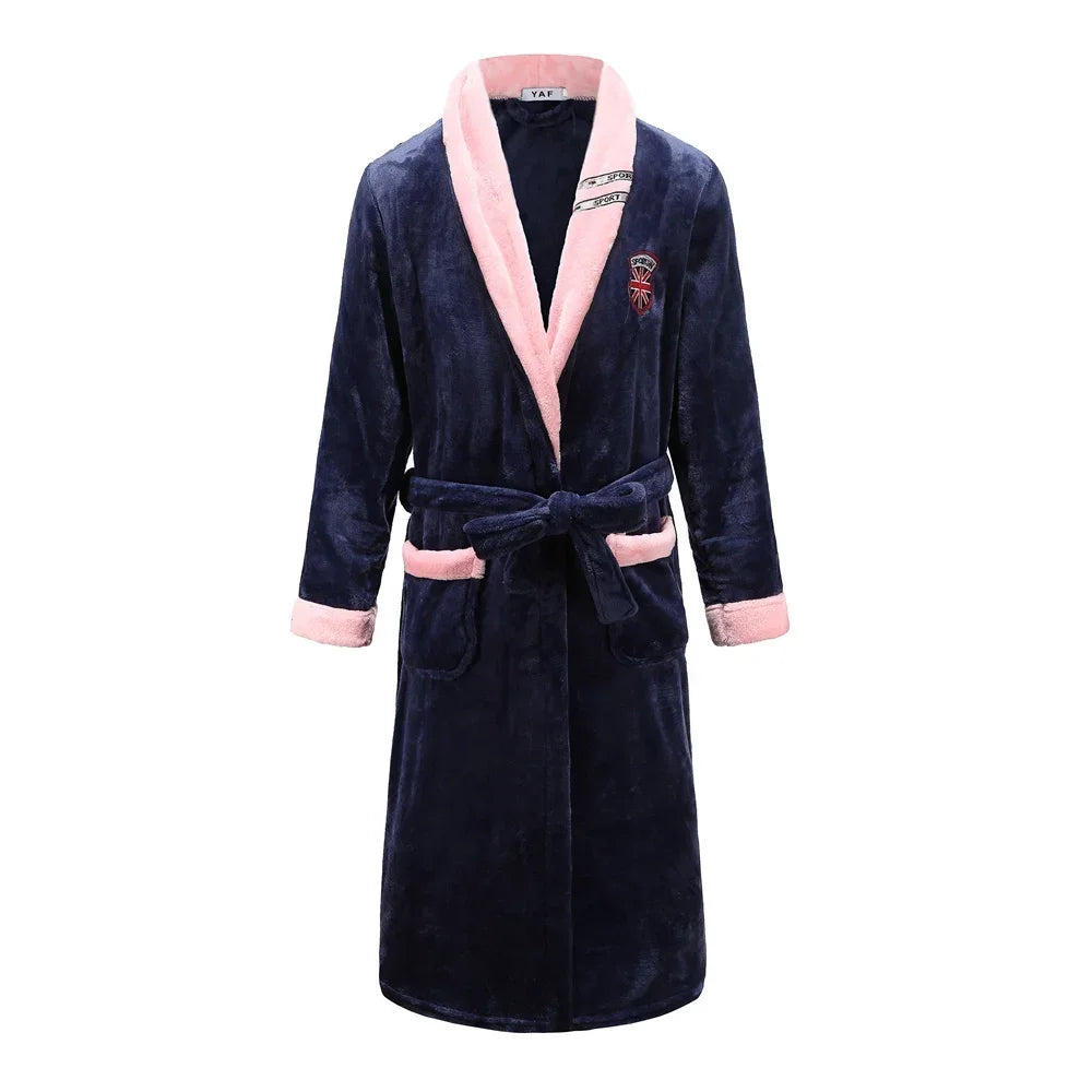 Flanell Frauen Kimono Bademantel Kleid mit Tasche PLUS GRÖßE 3XL Winter Verdicken Korallen Fleece Robe Nachtwäsche Hause Kleidung Lounge Tragen