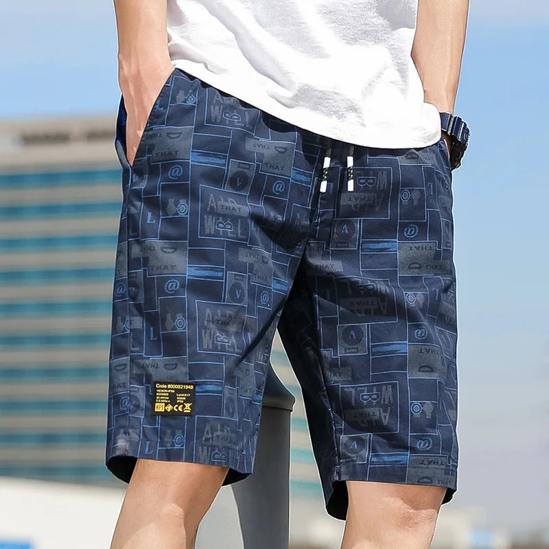 Summer Men's Casual Shorts Pure Cotton Fashion Printing Beach Shorts Loose Casual Shorts Men Clothing Short Masculino AFE7