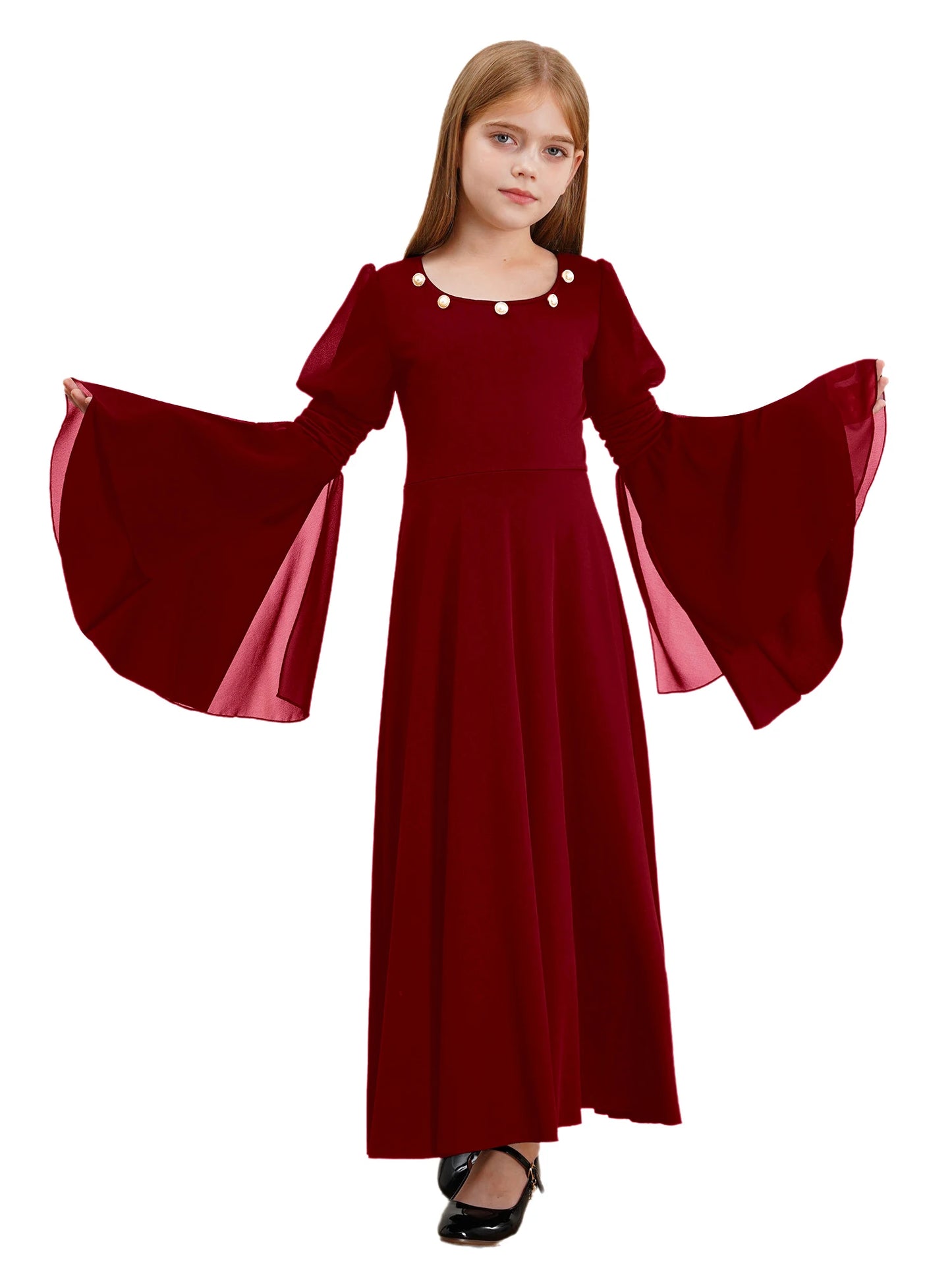 Kinder Mädchen mittelalter liche Renaissance Fee Kostüm Glocken ärmel Perlen viktoria nischen Kleid Retro-Kleid für Halloween Cosplay-Party