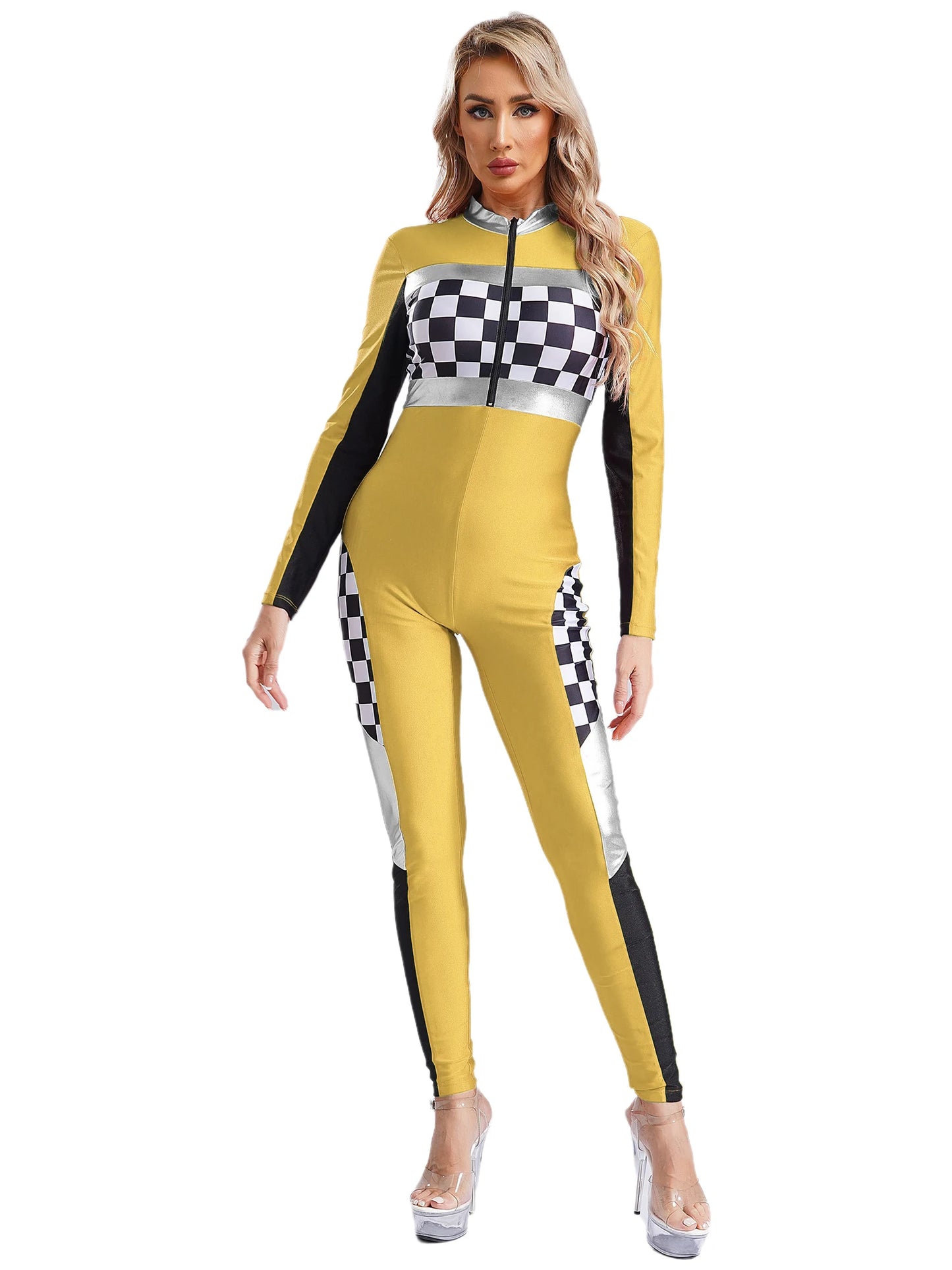 Damen Rennwagen Fahrer Overall Halloween Dragster Racer Pullover Kostüm für Themen Party Motorsport Cosplay Kostüm