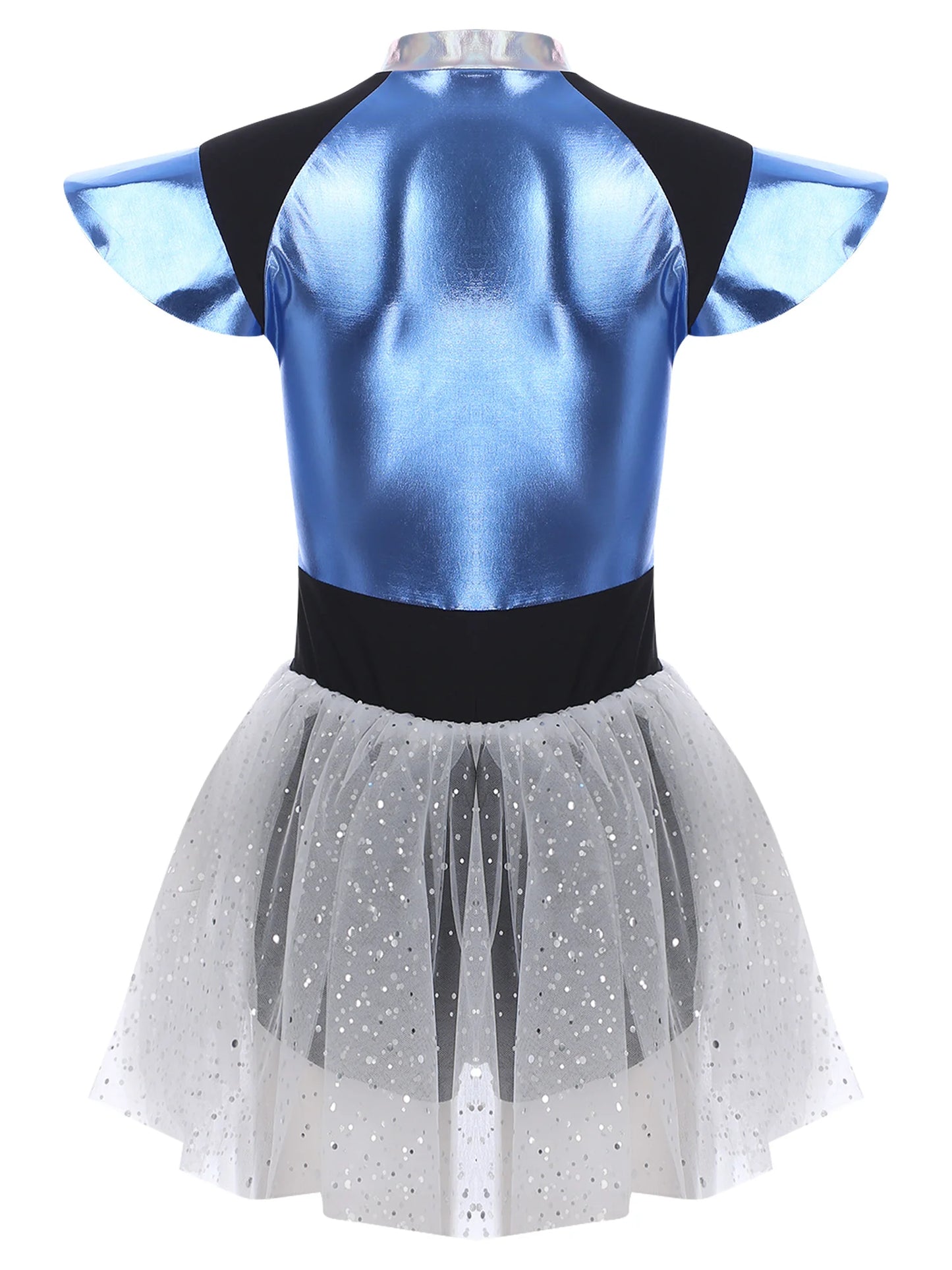 Damen Alien Kostüm Halloween Weltraum Kadett Außer irdische Metallic Tutu Rock Trikot für Cosplay Party Dress Up