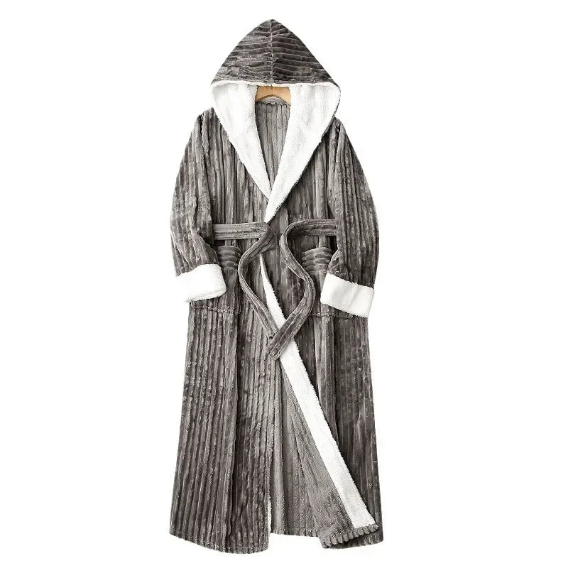 Flanell Hause Kleid Nachtwäsche Verdicken Warme Paar NEUE Patchwork Korallen Fleece Mit Kapuze Robe Lange Bademantel Herbst Winter Lounge Tragen