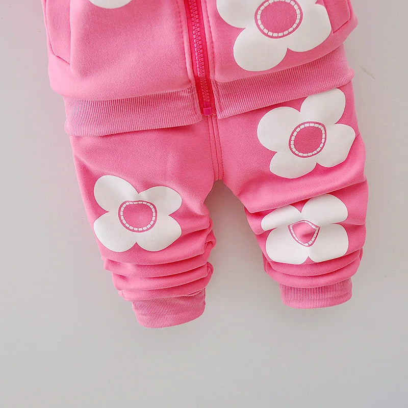 1 2 3 4 5 Jahre Winter Baby Mädchen Kleidung Sets Blumen halten warm verdicken Jacke und Hose kleine Prinzessin passt Kinder kleidung