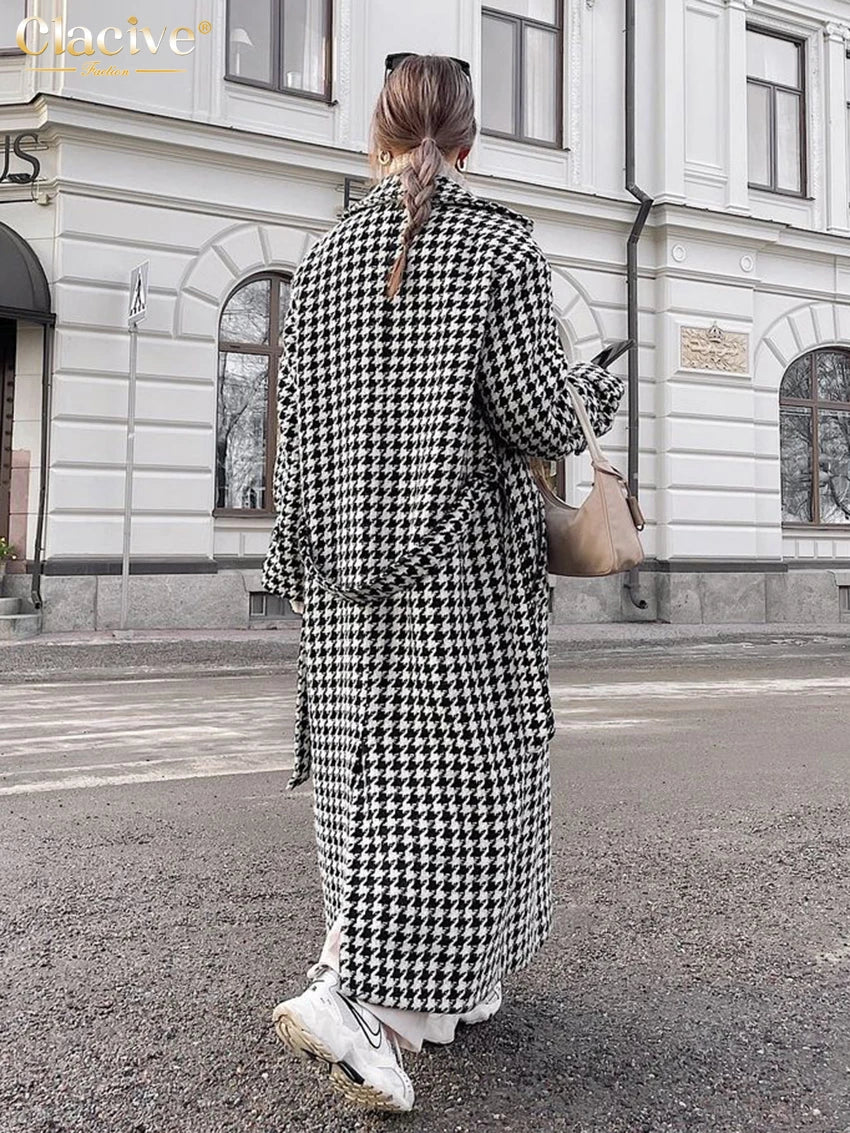 Clacive Winter lose Hahnen tritt Frauen Mantel elegante Revers Langarm Büro jacke Trench Mode klassische warme Mantel weiblich