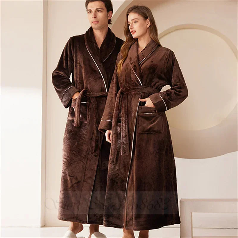 Plus Größe Dicke Flanell Robe Homewear Lose Korallen Fleece Nachtwäsche Männlichen Kimono Bademantel Kleid Herbst Winter Paar Lounge Tragen