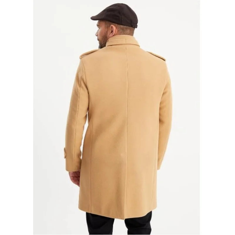 Männliche Streetwear-Jacke für Herren, einfarbig, einreihig, Wolljacken, Futter mit mehreren Taschen und Epaulette, Herbst-Wintermantel