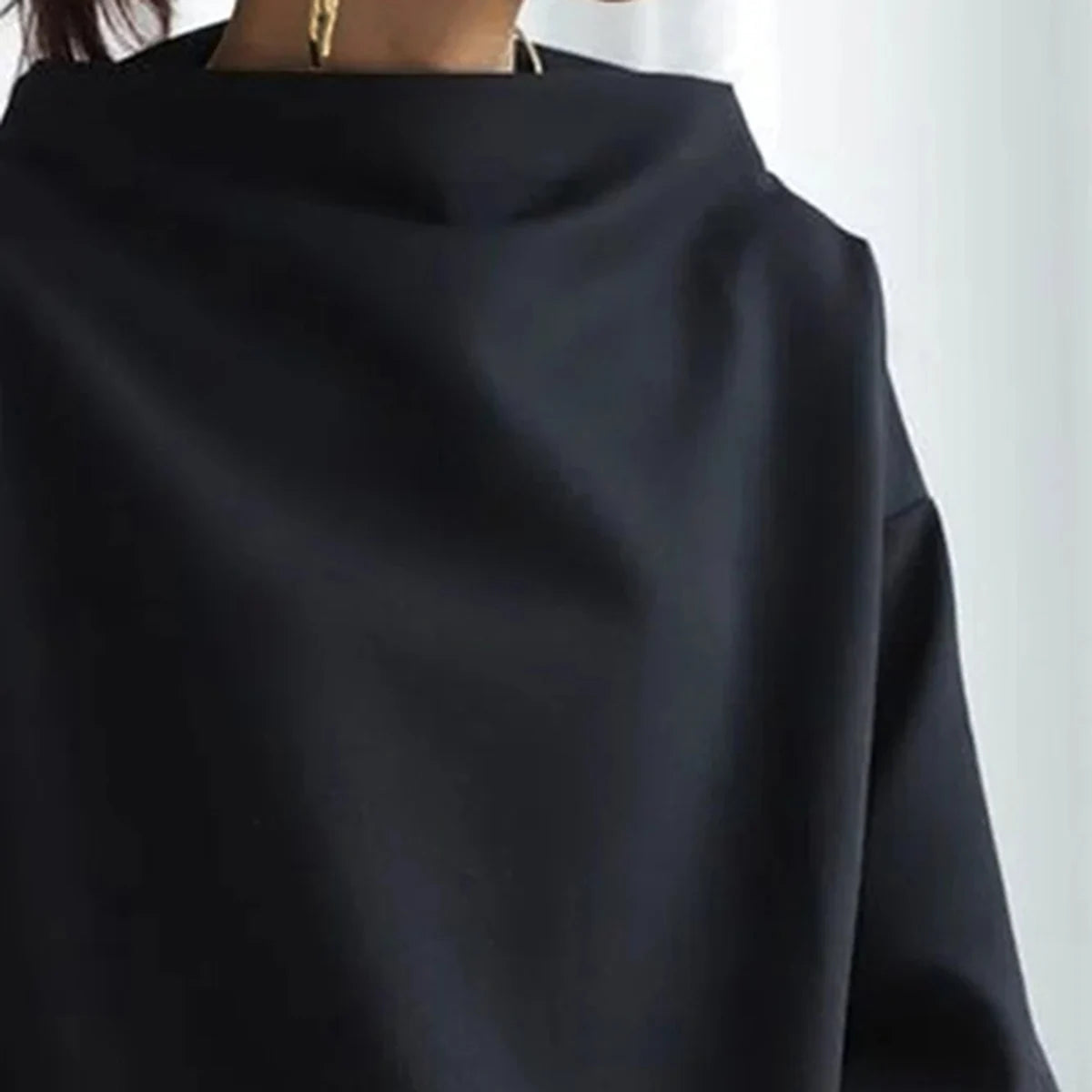 Yeezzi Frühling Weibliche Tops Mode Lässig Einfarbig High-Neck Long Sleeves Baumwolle Schwarz Shirts Für Frauen 2023