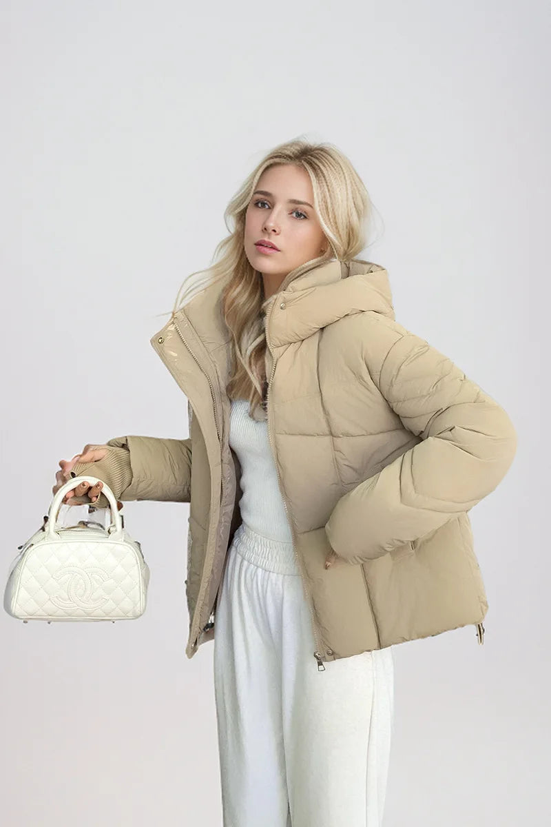 MIEGOFCE Frühling Herbst Kurze Frauen Jacke Große Tasche Stehkragen Mit Kapuze Mantel Warme Gestrickte Gewinde Hülse Parka MZ-24585