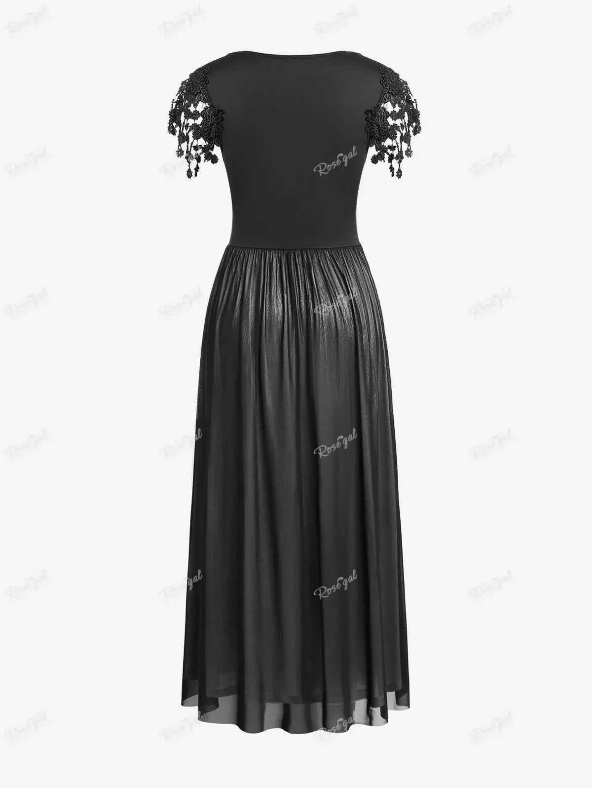 Ros gal plus Größe Gothic Lace Panel Mesh Quasten Schnür Maxi kleid Frauen Sommer langes Kleid schwarz Korsett Party kleid Vestidos