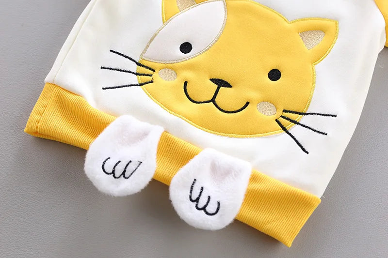 3 Stück süße Katze warm halten Mädchen Kleidung Herbst Jungen Kleidung Sets Kapuze Weste Mantel Hose Baby Anzüge 1-4 Jahre neue Kinder kleidung