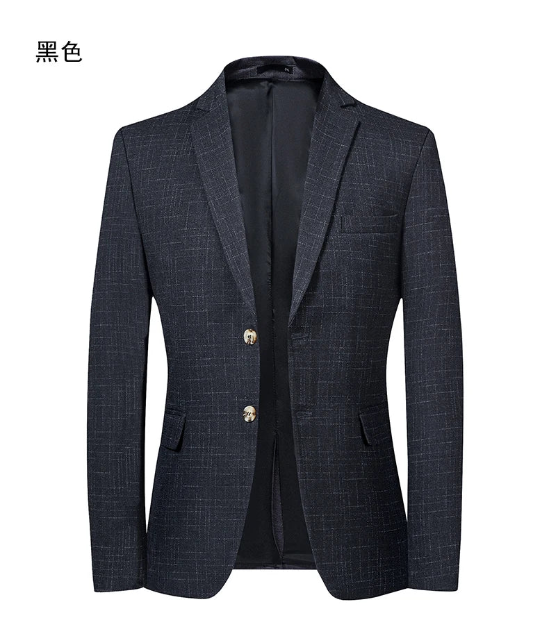 2024 neue Herrenmode Boutique dunkel kariert lässig Business Anzug Jacke Bräutigam Hochzeits kleid formellen Blazer männlich blau grau schwarz