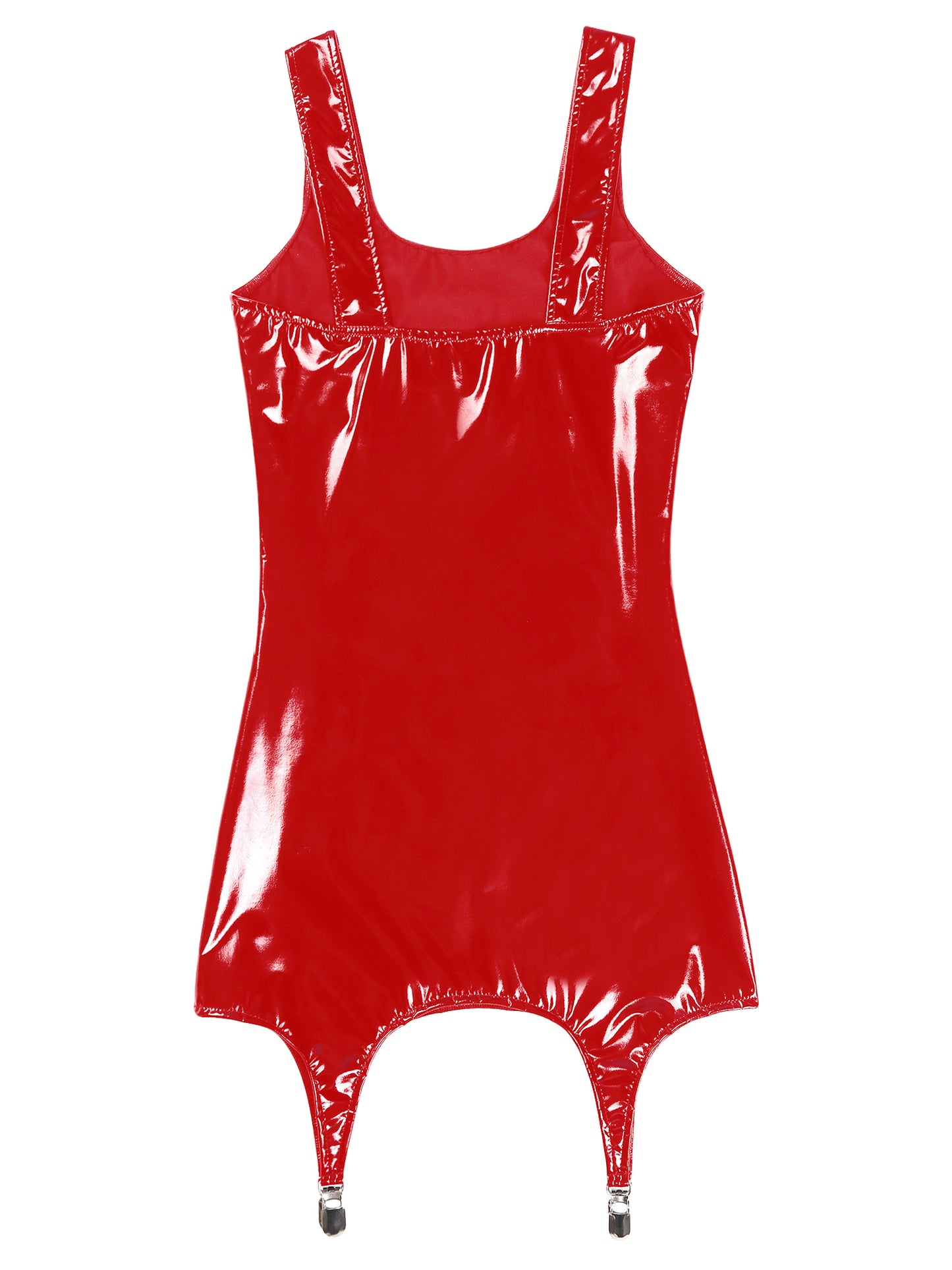 Frauen Wet Look PVC Leder Sleeveless Tank Bodycon Latex Party Nacht Club Rave Dance Mini Kleid mit Metall Clips Clubwear