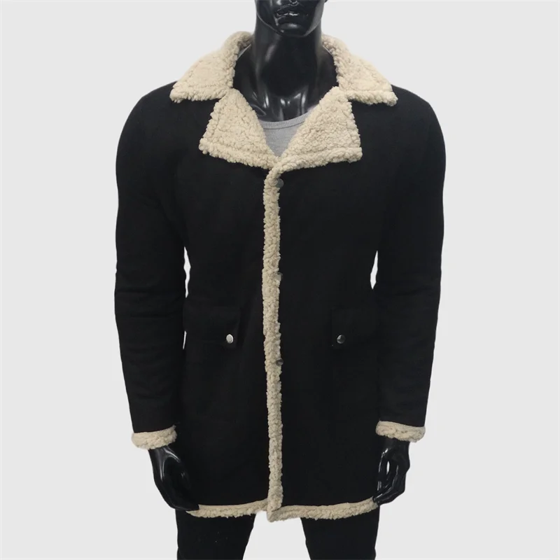 Winter Warme Fleecejacke Herren Urn-Down-Kragen Verdickter Mantel Wildleder Herrenbekleidung Kunstwolle Kalte Jacken Plus Größe S-5XL