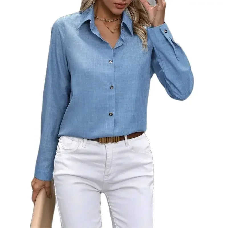 Frühling Herbst Casual Einfarbig Shirt Frauen Komfortable Pendler Langarm Bluse Elegante Weibliche einreiher Strickjacke Top