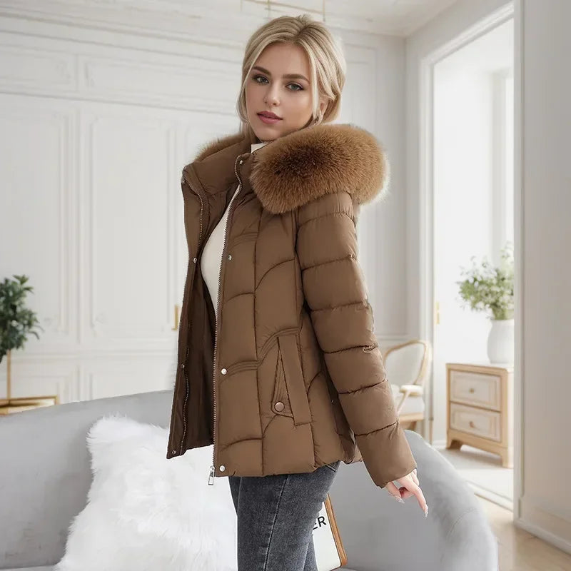 Winter 2024 Neue Daunenjacke Frauen Parkas Mode Hochwertige Warme Baumwolle Gefütterte Mantel Damen Kurzen Mantel Mit Kapuze Overwear Tops