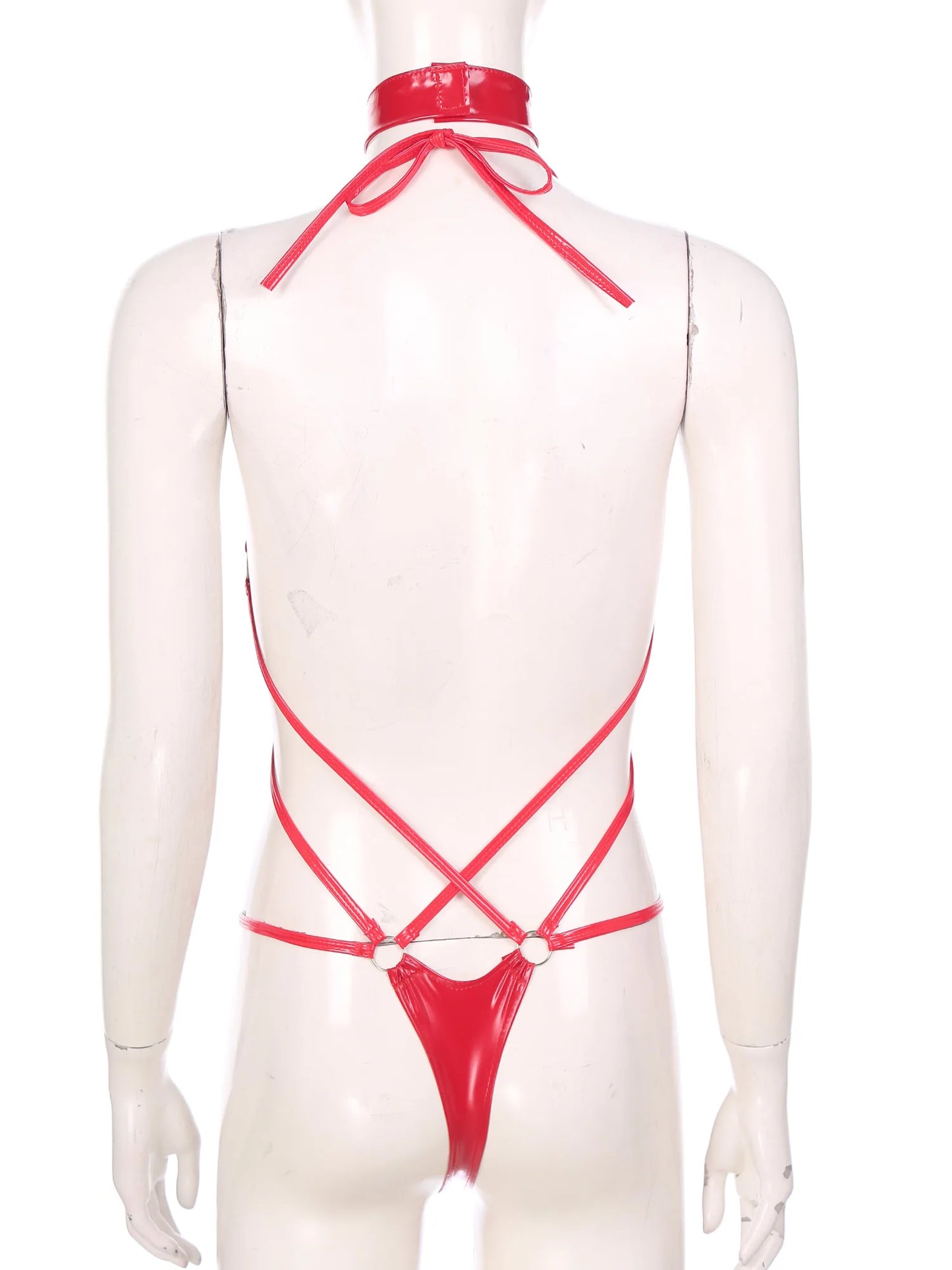 Sexy Damen-Bodys aus Lackleder, Dessous, ausgehöhlt, lustige Unterwäsche mit Halsband, erotische Nachtkleidung, Paare, Liebhaber, heiße Clubwear