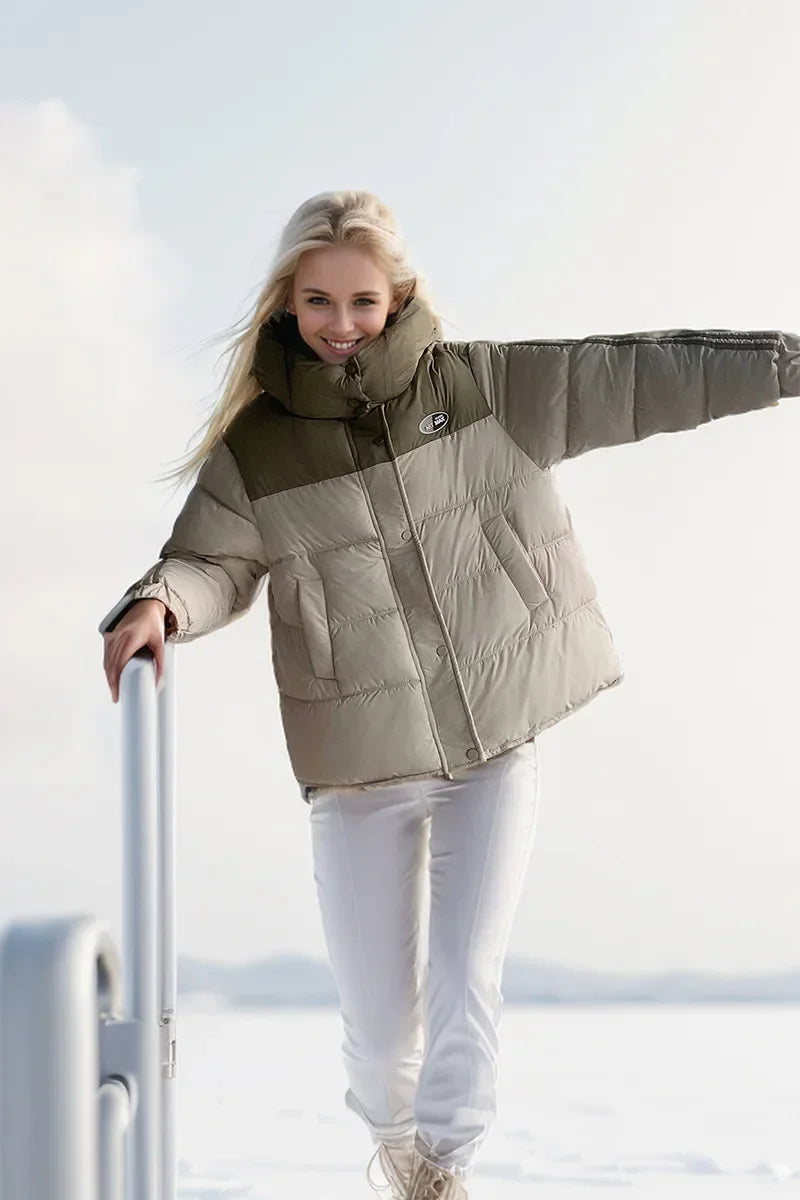 2024 neue Winter Damen jacke Kontrast lässig Kapuze Daunen Baumwoll jacke weiblich verdicken warme lose Puffer gepolsterte Parkas Mäntel