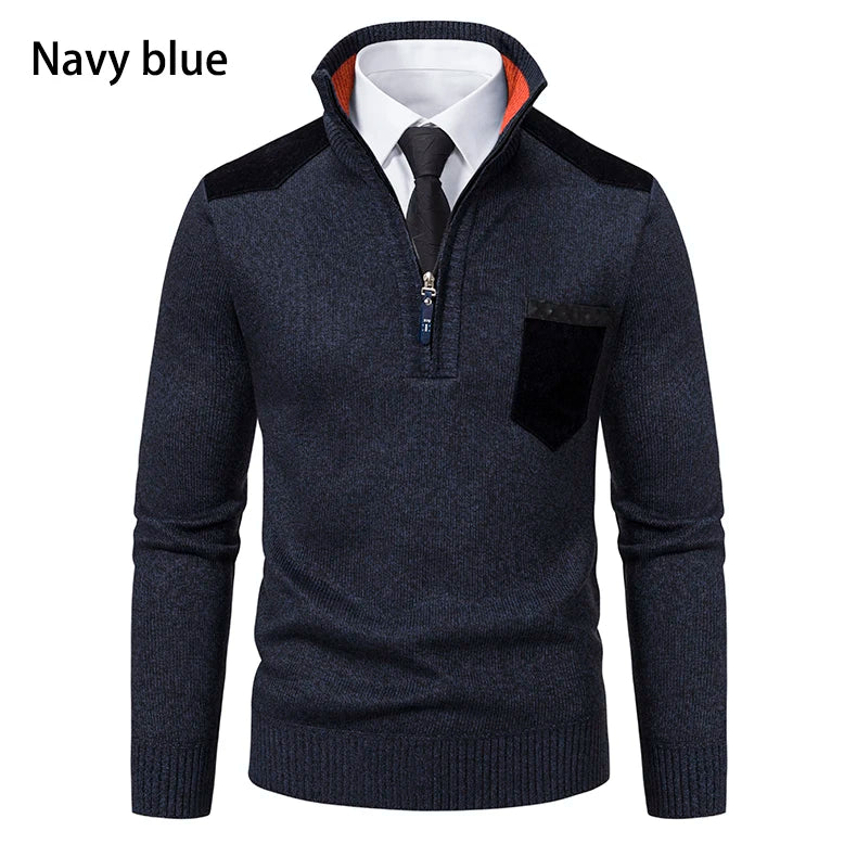 Herbst Winter Herren Strick pullover halber Reiß verschluss Pullover Herren Mode Slim Fit Stehkragen warme lässige Strick pullover