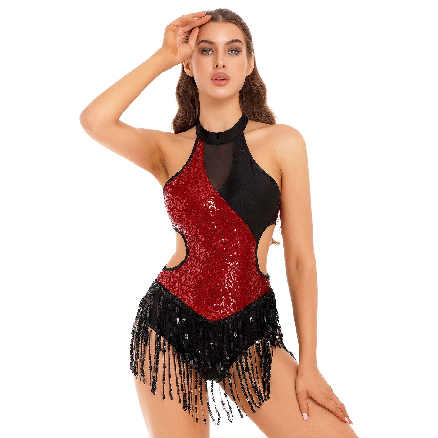 Damen Pailletten Quaste Fransen Flapper Latin Tanz kleid Trikot funkelnde Salsa Rumba Samba Cha-Cha Jazz Gesellschaft stanz Kostüm