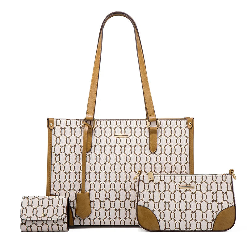 TRAVEASY 2023 Brand New Fashion High Quality Ladies Handbags Geometric Design PU Leather Women Composite Bags Tote Bag