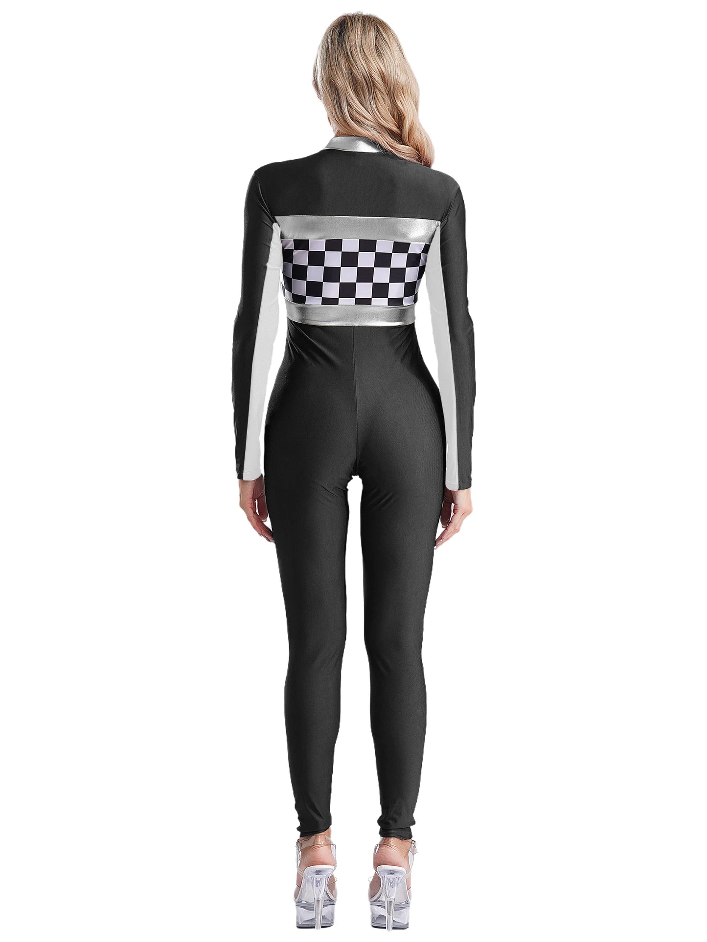 Damen Rennwagen Fahrer Overall Halloween Dragster Racer Pullover Kostüm für Themen Party Motorsport Cosplay Kostüm