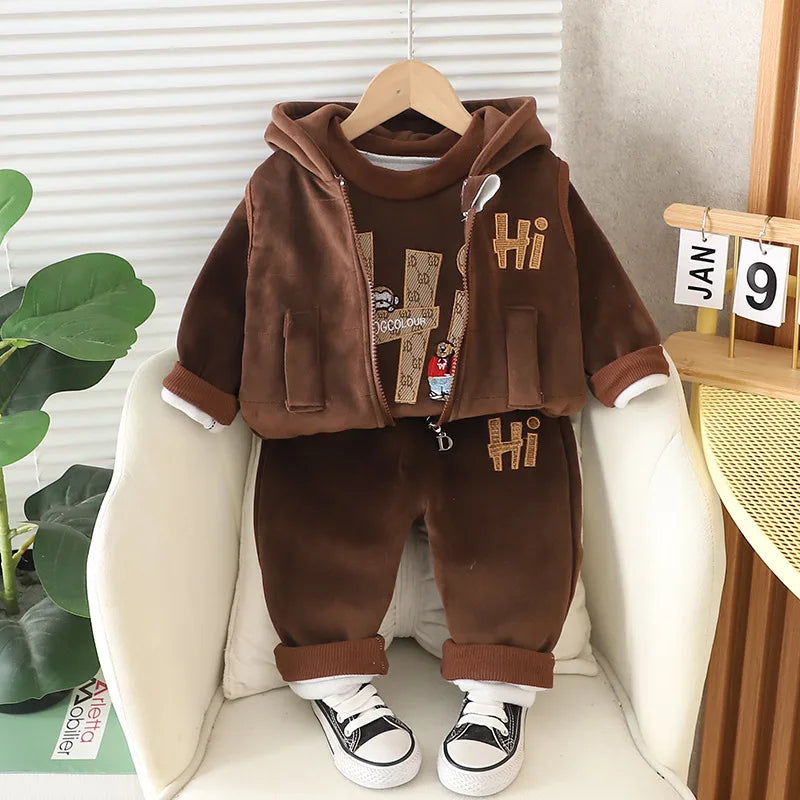 Neue Herbst Winter Baby Kleidung Sets Nette Cartoon Warm Halten Top + Weste + Hosen Mädchen Prinzessin Anzug Geburtstag Geschenke kinder Kleiden