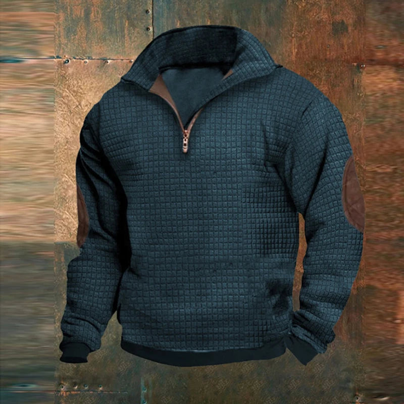 Herbst Winter Langarm lässig Hoodies Sweatshirts Mann Patchwork Streetwear Top Herren Vier-Karo-Stehkragen Reiß verschluss Kapuze