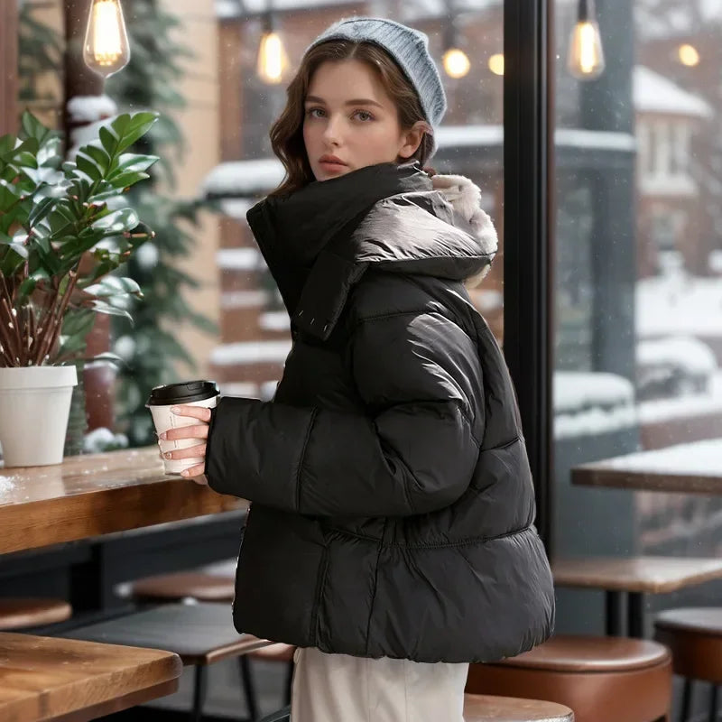 2024 neue Winter Modische Abgeschnitten Unten Baumwolle gefütterte Jacke Für Frauen Stil Puffer Mantel Verdickt Warme Lose-fit mit Kapuze Parkas