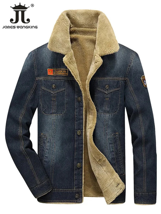 Winter warme und verdickte Herren lässige Jeans jacke Boutique Mode Baumwolle männliche blaue Jeans mäntel