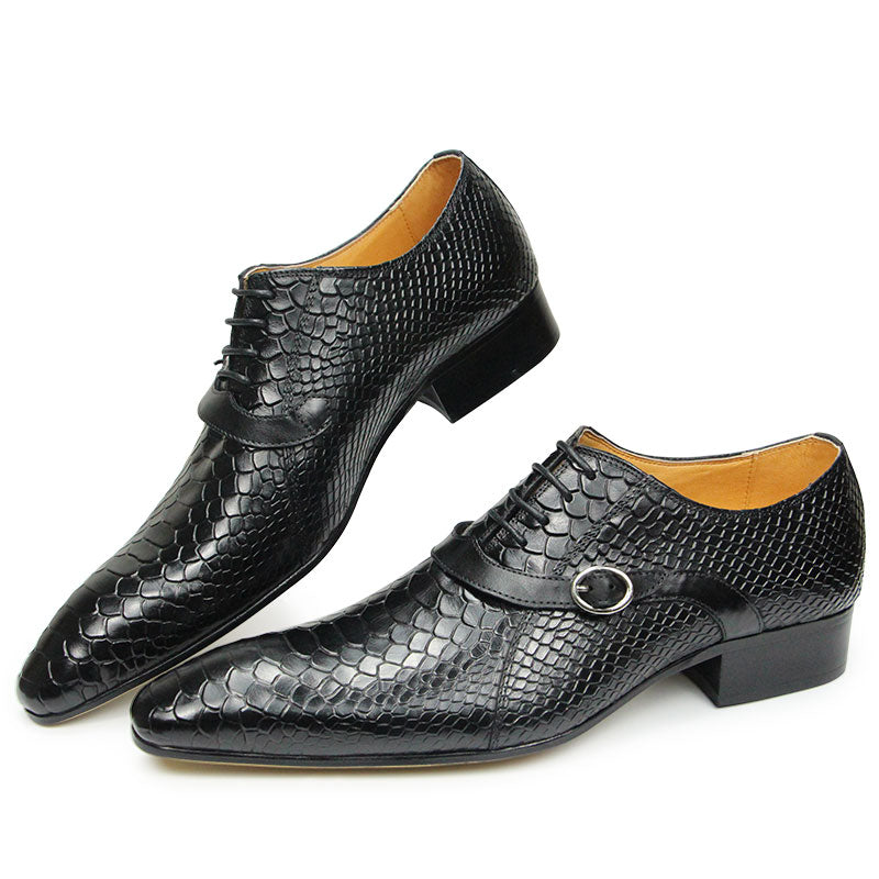 Men Dress Shoes Formal Oxfords Serpentine&amp;Metal Buckle Decorate Wedding Wear Elegant Casual Leather  Zapatos De Hombre Best Gift