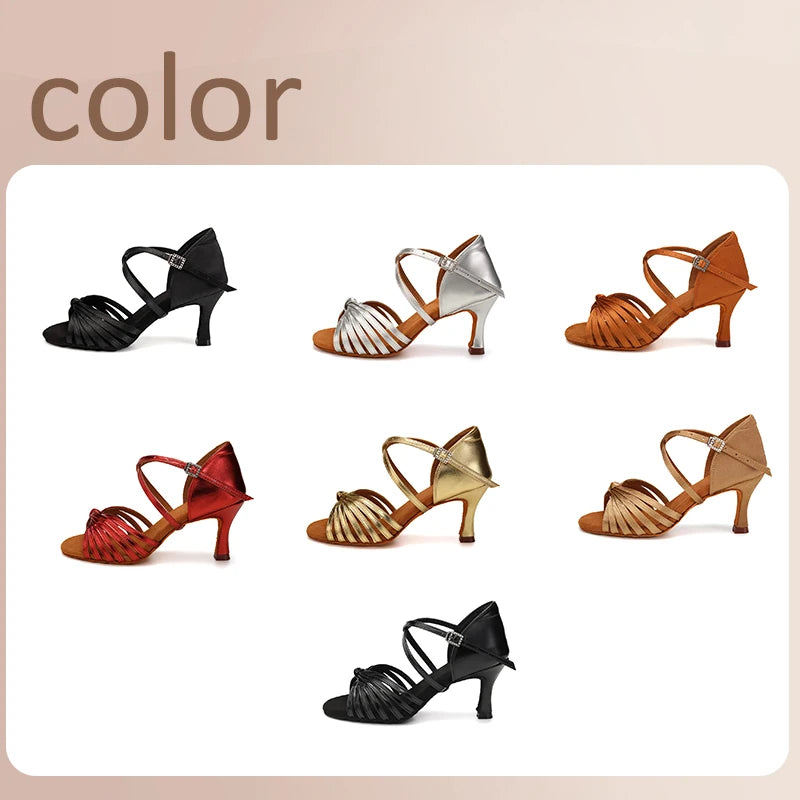 HROYL Ballroom Latin Dancing Shoes for Woman Dance Shoes Women Knotted Soft Suede Sole Party Tango Samba Salsa Practice 5cm/7cm