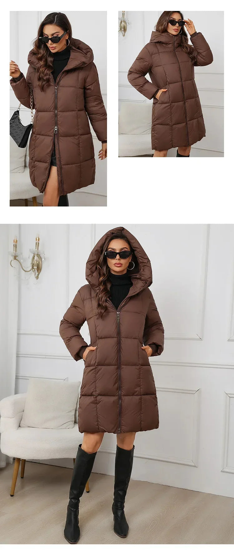 2024 neue Winter Frauen Lange Parkas Taschen Dicke Warme Mit Kapuze Unten Baumwolle Mantel Weibliche Lose Puffer Jacken Winddicht Schnee Mantel