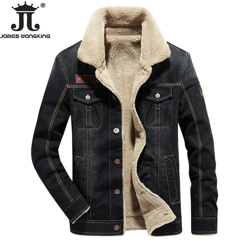 Winter warme und verdickte Herren lässige Jeans jacke Boutique Mode Baumwolle männliche blaue Jeans mäntel