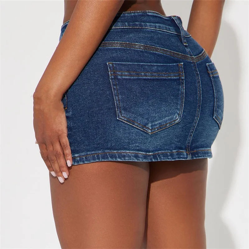 Sexy schlanke Knopfs pleiß hohe Taille ultra kurzen Rock Frauen Sommer Wrap Hip Denim Halbkörper Kleid weibliche Casual Trend Streetwear